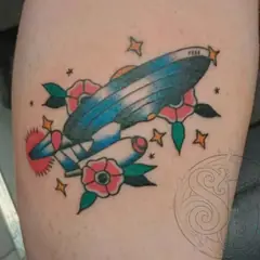 Airship and roses tattoo by James Hinton