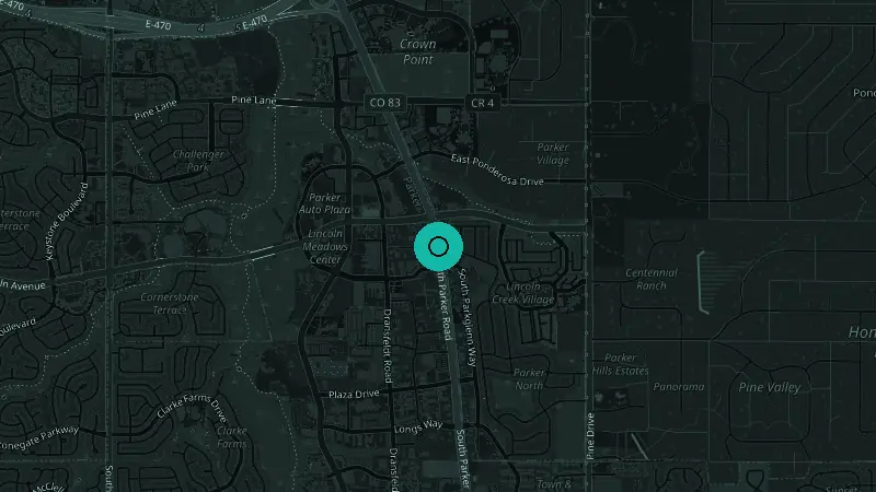 Map showing Scurvy Dog Tattoo at 10055 S Parker Rd, Parker, CO